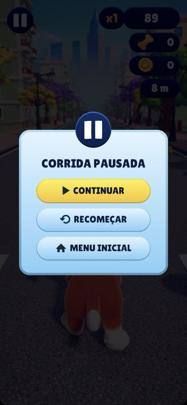 Tela de corrida pausada