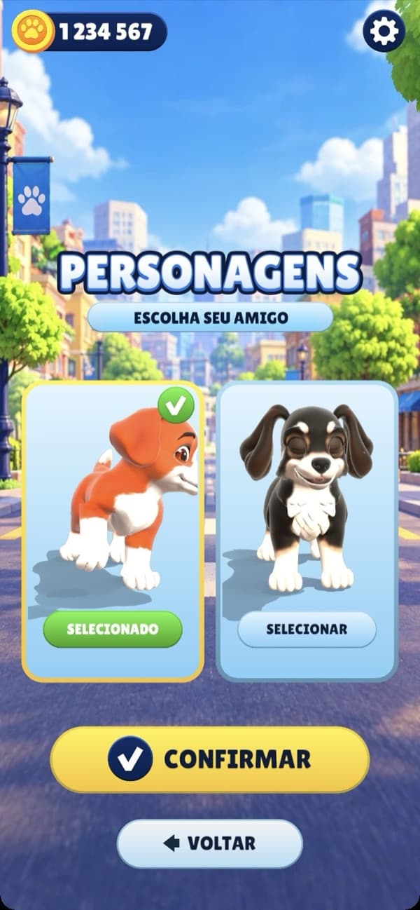 Tela de escolha de personagem